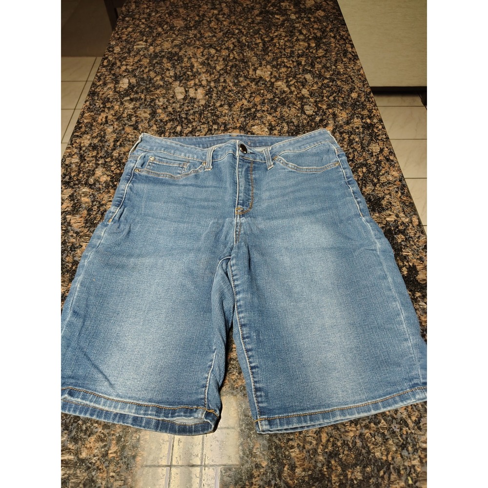 Seven7 Jeans Womens Medium Wash Denim Bermuda Shorts Size 12 Stretch Knee Length